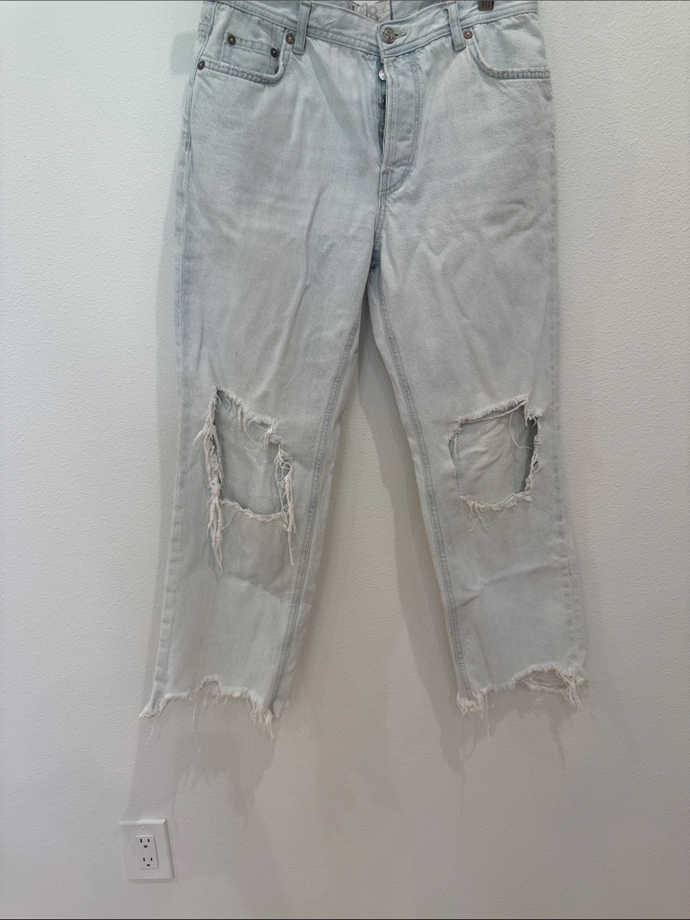 Free People Light Wash Distressed Boyfriend Jeans